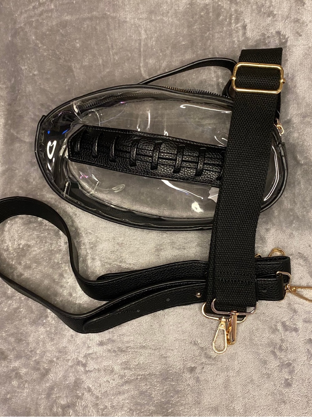 Football Shaped Clear Crossbody Bag with Leather Trim - Black - Picture 4 of 4
